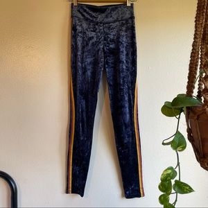aerie CHILL. PLAY. MOVE. Blue Velvet Leggings - Size S - Red and Yellow Detail